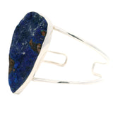Azurite Druze Specimen Classic Large Double Row Open Back Silver Cuff - Simple Bezel Set - Teardrop