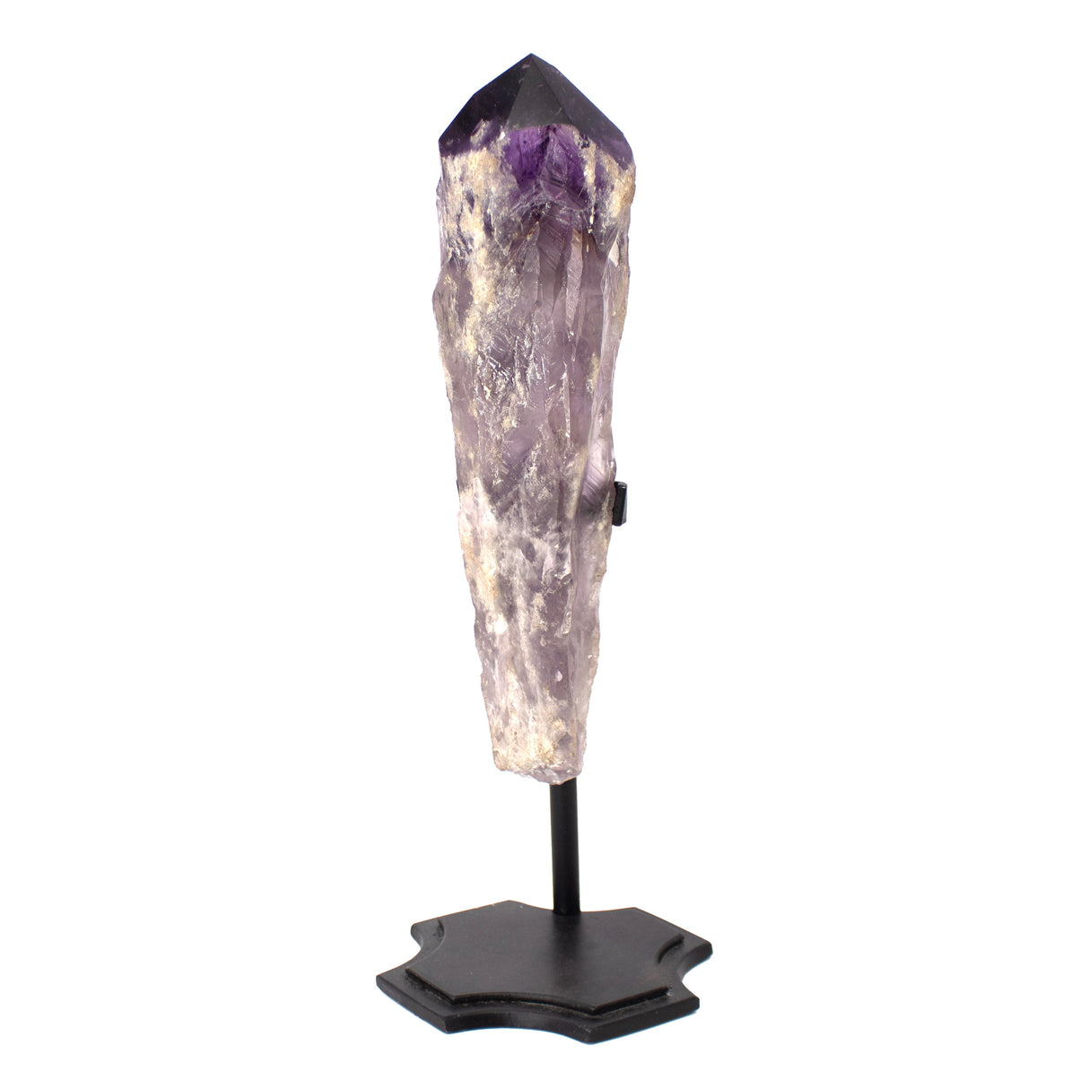 Single Bahia Amethyst Point on Custom Chopper Cross Base - Vertical with Phantoms