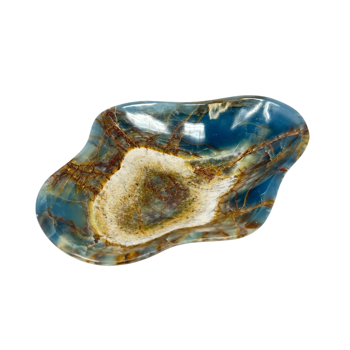 Blue Calcite Banded Freeform Dish with Deep Hues
