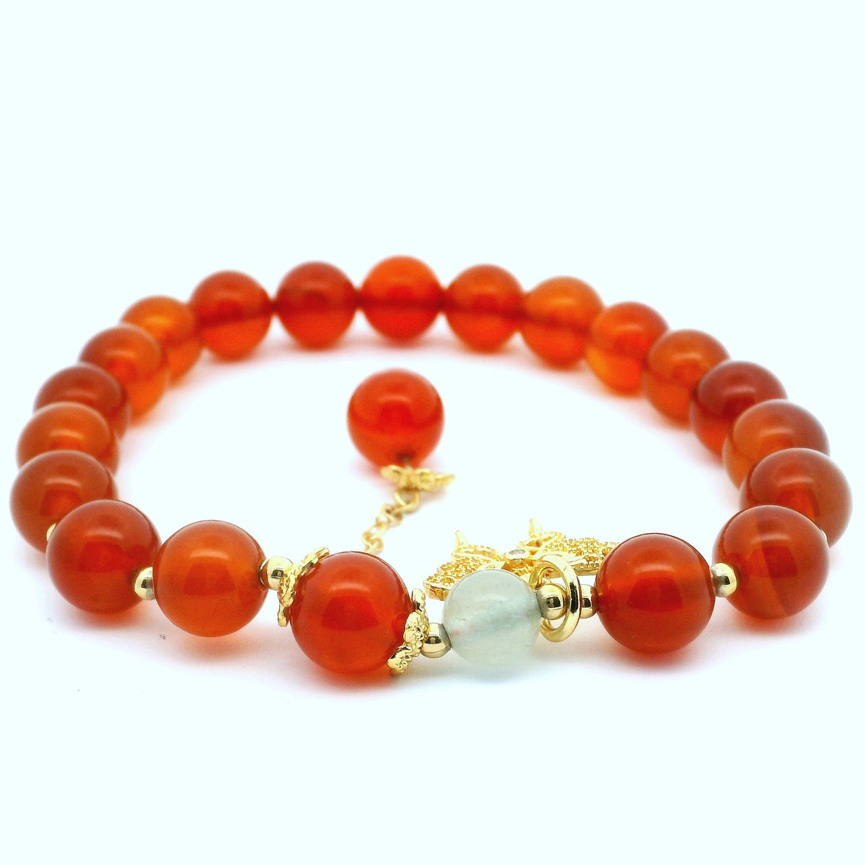 Carnelian & Aventurine Beaded Bracelet with Gold Butterfly Charm 8mm Rounds