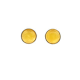 Butterscotch Amber Round Stud Earrings Bezel Set in 925 Sterling Silver