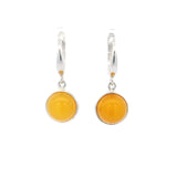 Butterscotch Amber Round Dangle Earrings Bezel Set in 925 Sterling Silver with Latchbacks