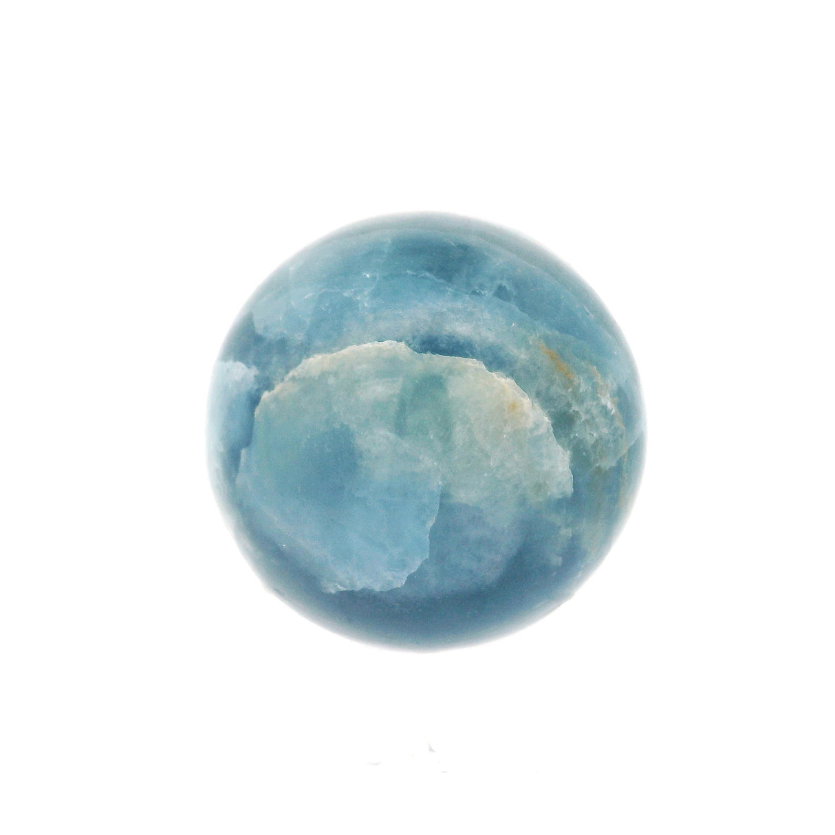 Sphère en calcite bleue polie à la main avec support en lucite – Petite