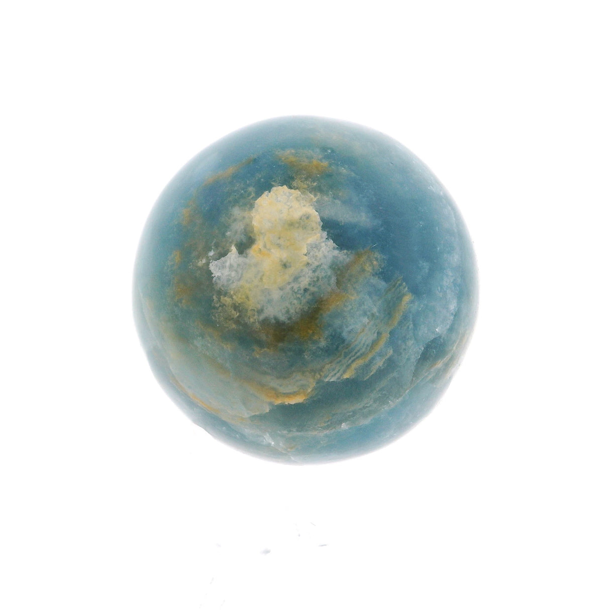 Sphère en calcite bleue polie à la main avec support en lucite – Petite