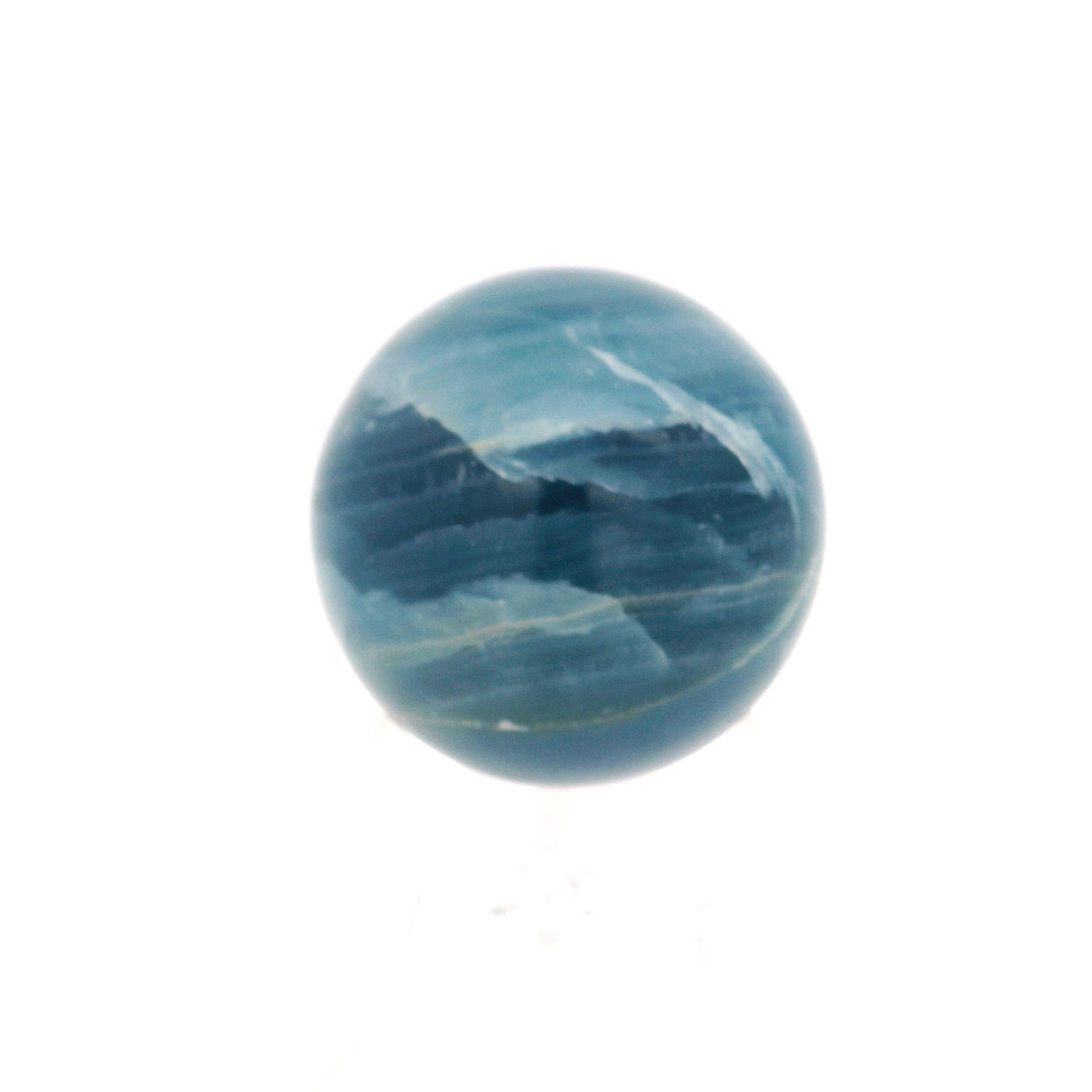 Sphère en calcite bleue polie à la main avec support en lucite – Petite