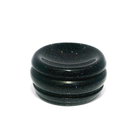 Deep navy sparkling gemstone sphere stand disc with glittering flecks and a grooved rim