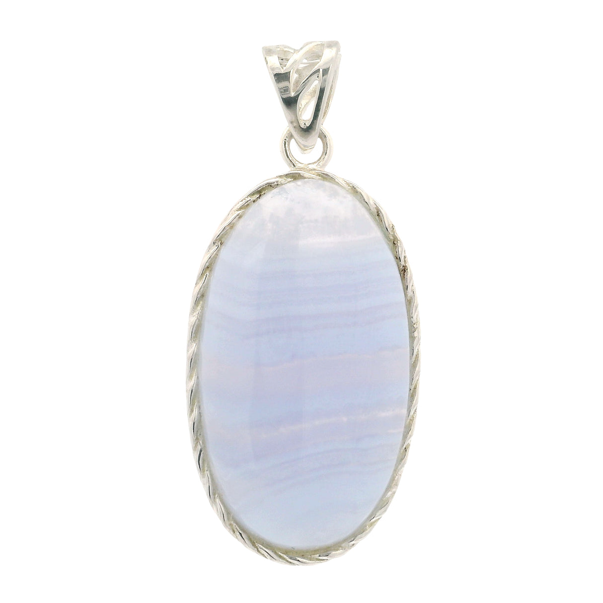 Blue Lace Agate Oval Pendant Set in Fancy Branch Bezel in 925 Sterling Silver