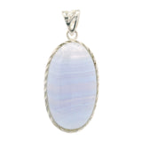 Blue Lace Agate Oval Pendant Set in Fancy Branch Bezel in 925 Sterling Silver