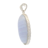 Blue Lace Agate Oval Pendant Set in Fancy Branch Bezel in 925 Sterling Silver