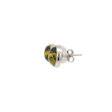Bumblebee Jasper Stud Earrings - Round Cabochon With Simple Silver Bezel
