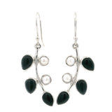 Black Onyx & Pearls Ivy Dangle Earrings - Drops & Rounds with Simple Silver Bezel