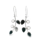 Black Onyx & Pearls Ivy Dangle Earrings - Drops & Rounds with Simple Silver Bezel