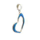 Blue opal inlay open heart pendant in sterling silver, angled side view