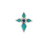 Pendentif croix en opale bleue avec iolite ronde en zircon cubique