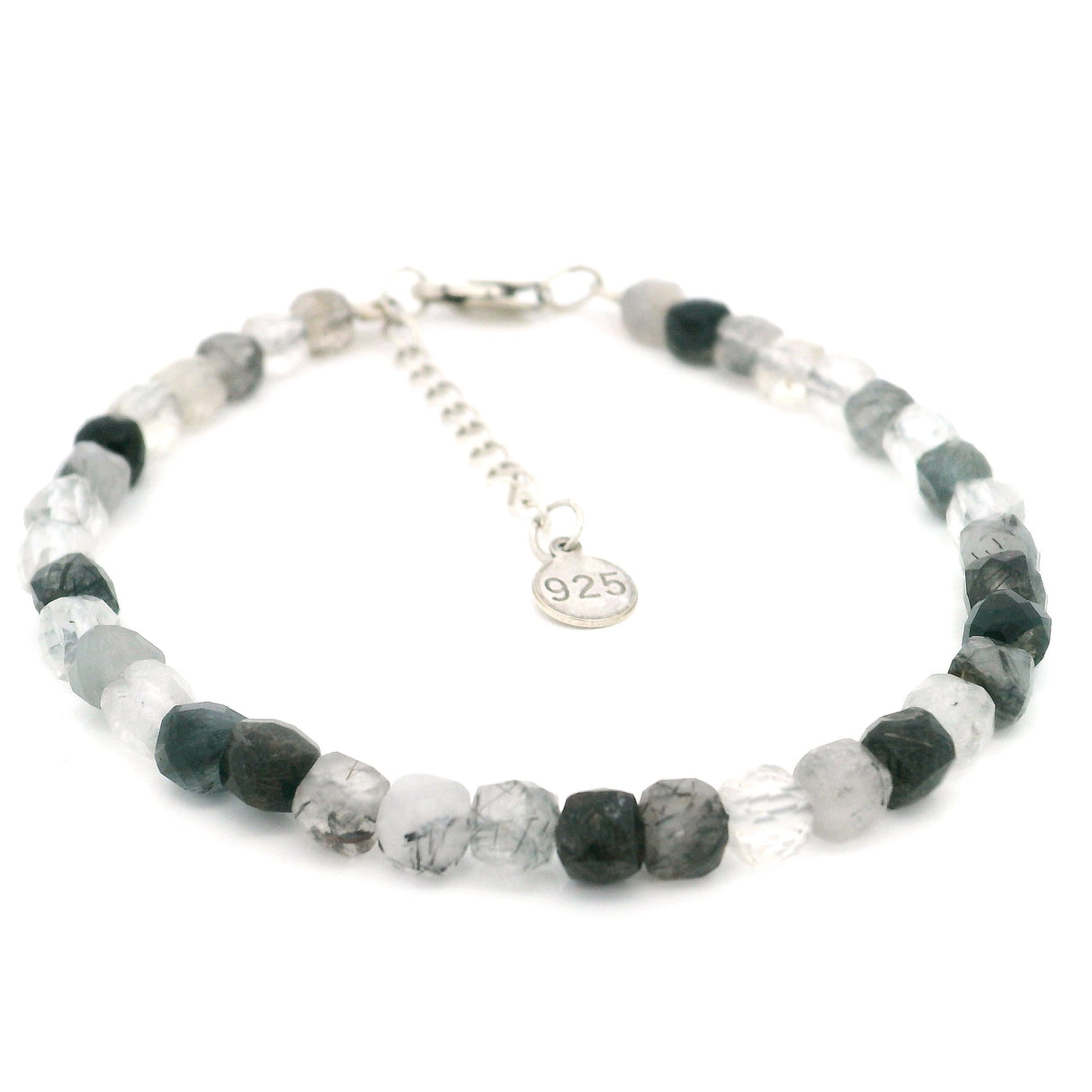 Bracelet à perles à facettes avec fermoir mousqueton et chaînette d'extension en argent sterling