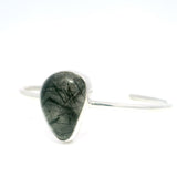 Single Black Tourmalated Quartz Cabochon Bezel Set Bangle Cuff