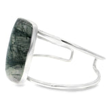 Black Tourmalated Quartz Classic Large Double Row Silver Cuff - Simple Bezel Set Polished Cabochon