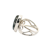 Black Tourmalated Quartz Oval Ring Bezel Set in Open Swirled Band of 925 Sterling Silver sz7