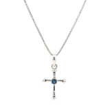 Faceted 2mm Faceted Round Gemstone Cross Pendant with Spheres on Box Chain with Rhodium Plating