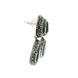 Faceted Blue Sapphire Dangle Earrings On-post - 2 Pears With Marcasite & Silver Crystal Pave Bezels
