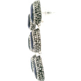 Blue Sapphire Dangle Earrings On-post - 3 Faceted Pears With Marcasite & Silver Crystals