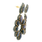 Blue Sapphire Dangle Earrings On-post - 9 Faceted Pears With Marcasite & Gold Swarovski Crystals & Gold Overlay