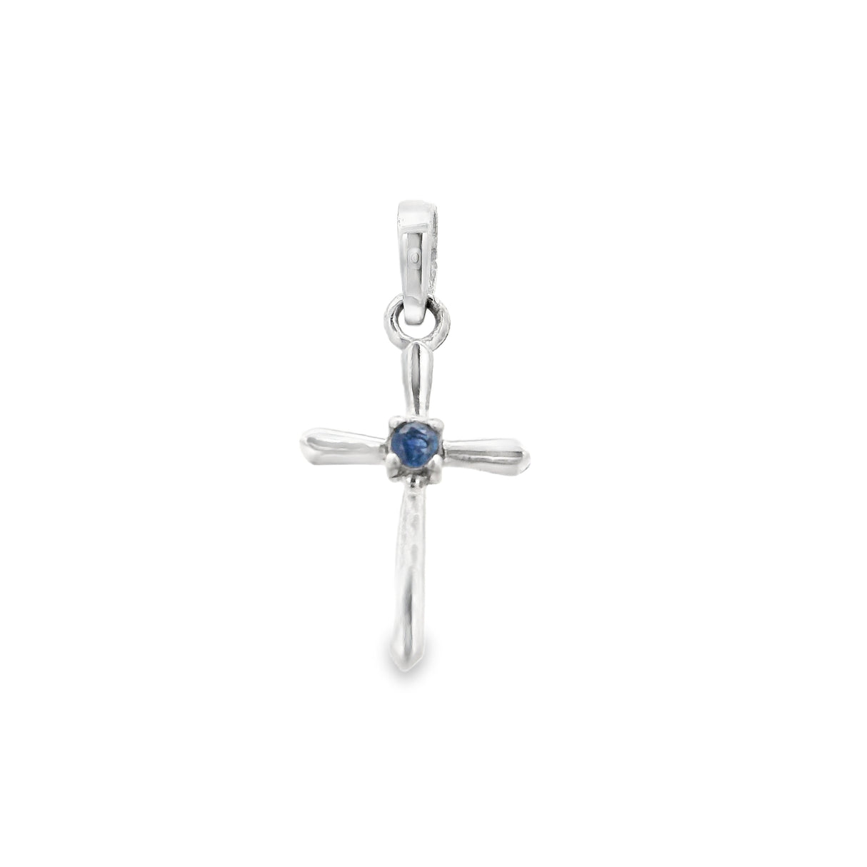 Blue Sapphire Pendant - Dainty 925 Sterling Silver Cross with Faceted Round in Center