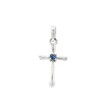 Blue Sapphire Pendant - Dainty 925 Sterling Silver Cross with Faceted Round in Center