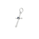 Blue Sapphire Pendant - Dainty 925 Sterling Silver Cross with Faceted Round in Center