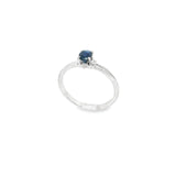 Faceted Blue Sapphire Ring - Oval Prong Set on 925 Sterling Silver Bezel Set with 2 White CZ Crystals on Tapered Band sz9