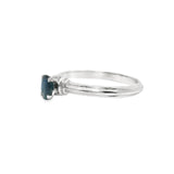 Faceted Blue Sapphire Ring - Oval Prong Set on 925 Sterling Silver Bezel Set with 2 White CZ Crystals on Tapered Band sz9