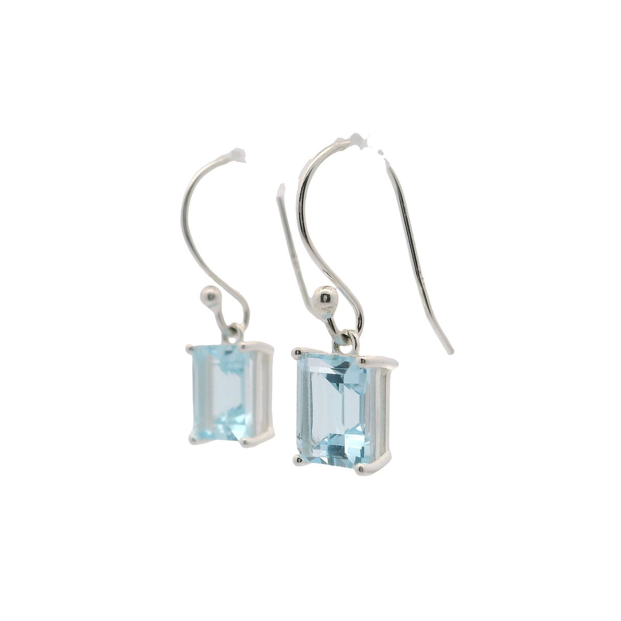 Faceted Blue Topaz Dangle Earrings - Rectangle