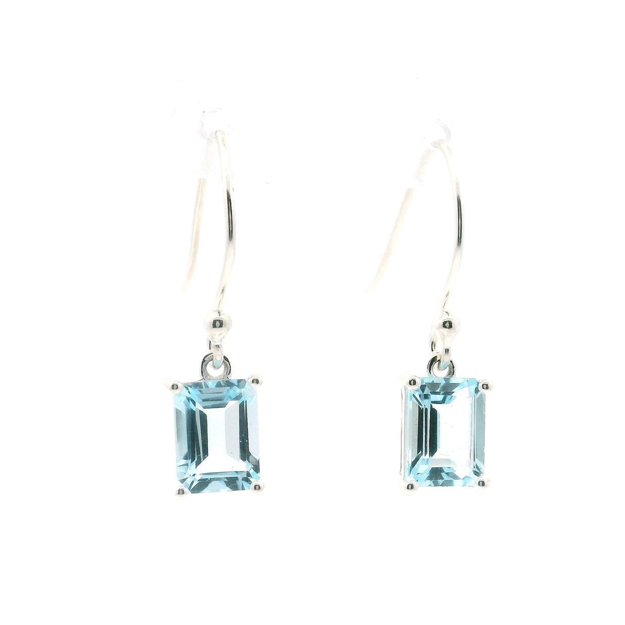 Faceted Blue Topaz Dangle Earrings - Rectangle
