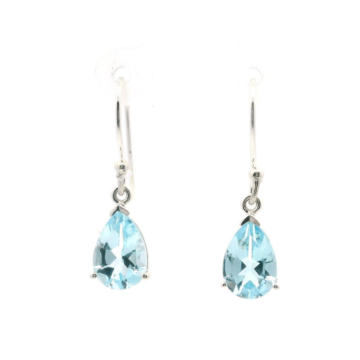 Faceted Blue Topaz Dangle Earrings - Pear