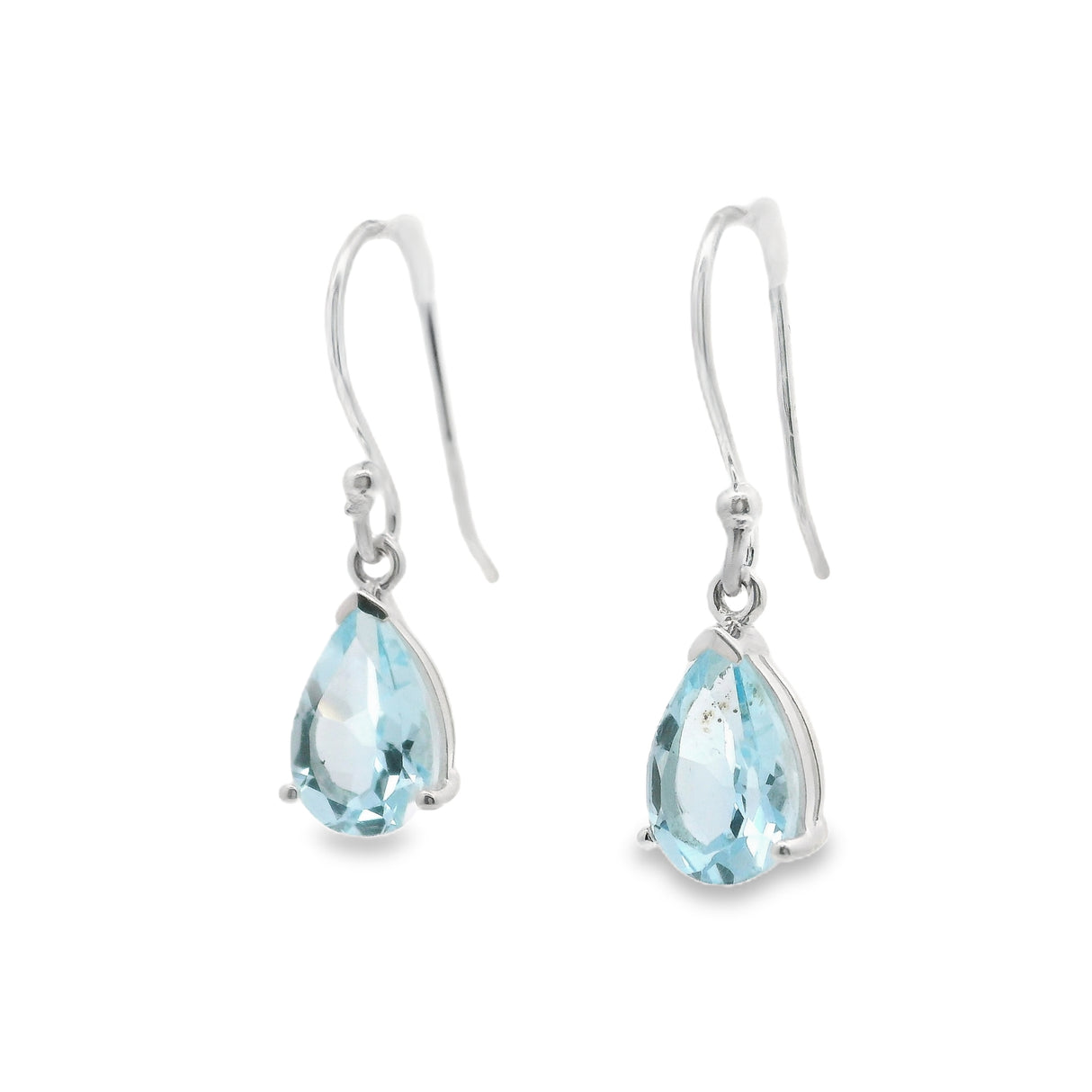 Faceted Blue Topaz Dangle Earrings - Pear