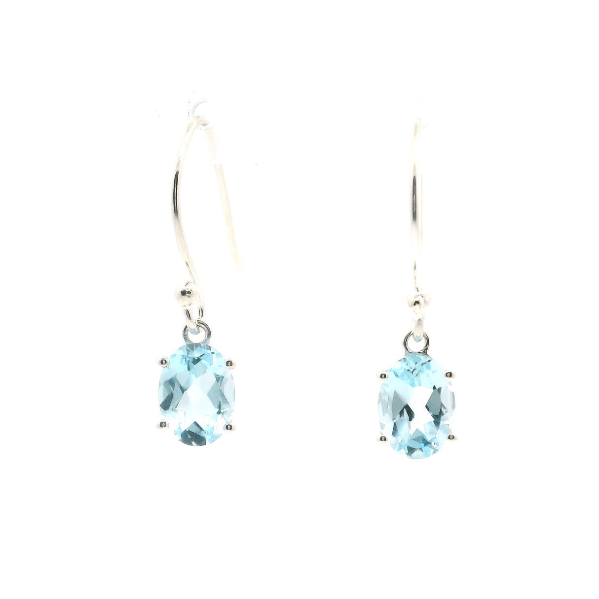 Faceted Blue Topaz Dangle Earrings - Oval