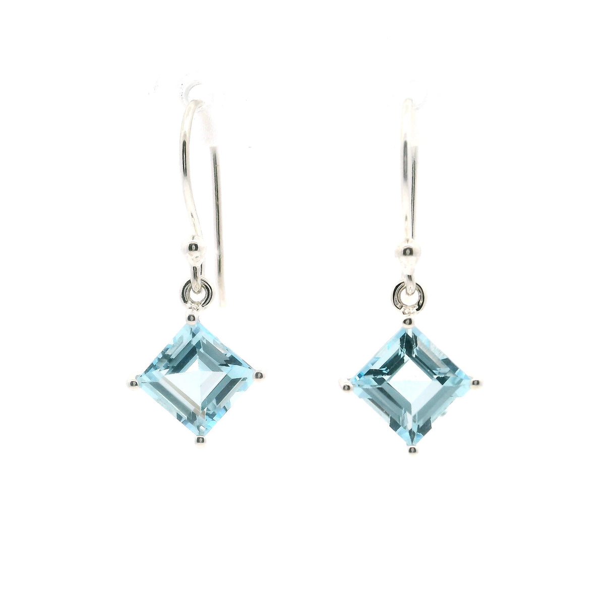 Faceted Blue Topaz Dangle Earrings - Square