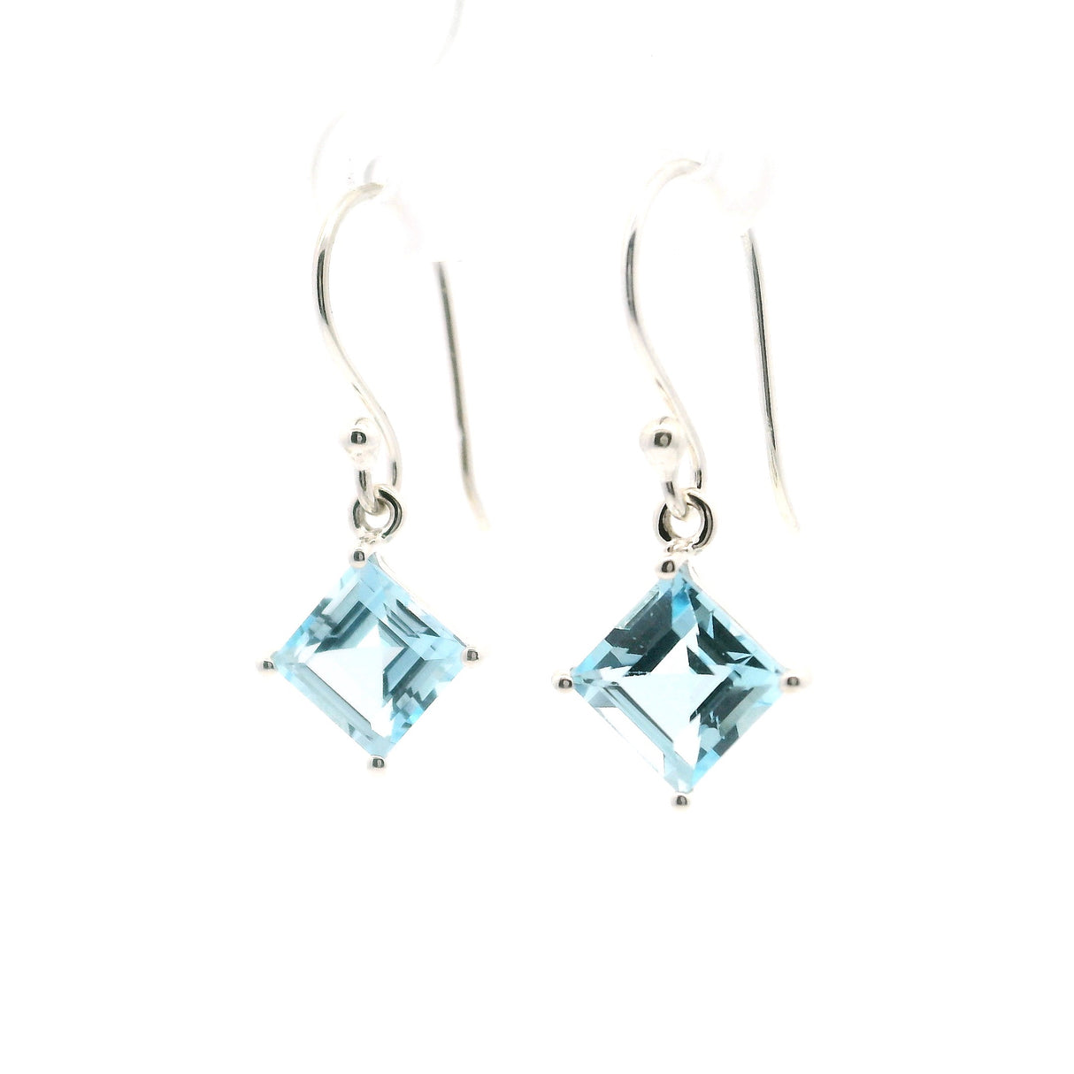Faceted Blue Topaz Dangle Earrings - Square