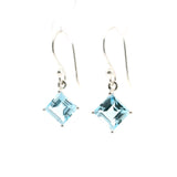 Faceted Blue Topaz Dangle Earrings - Square