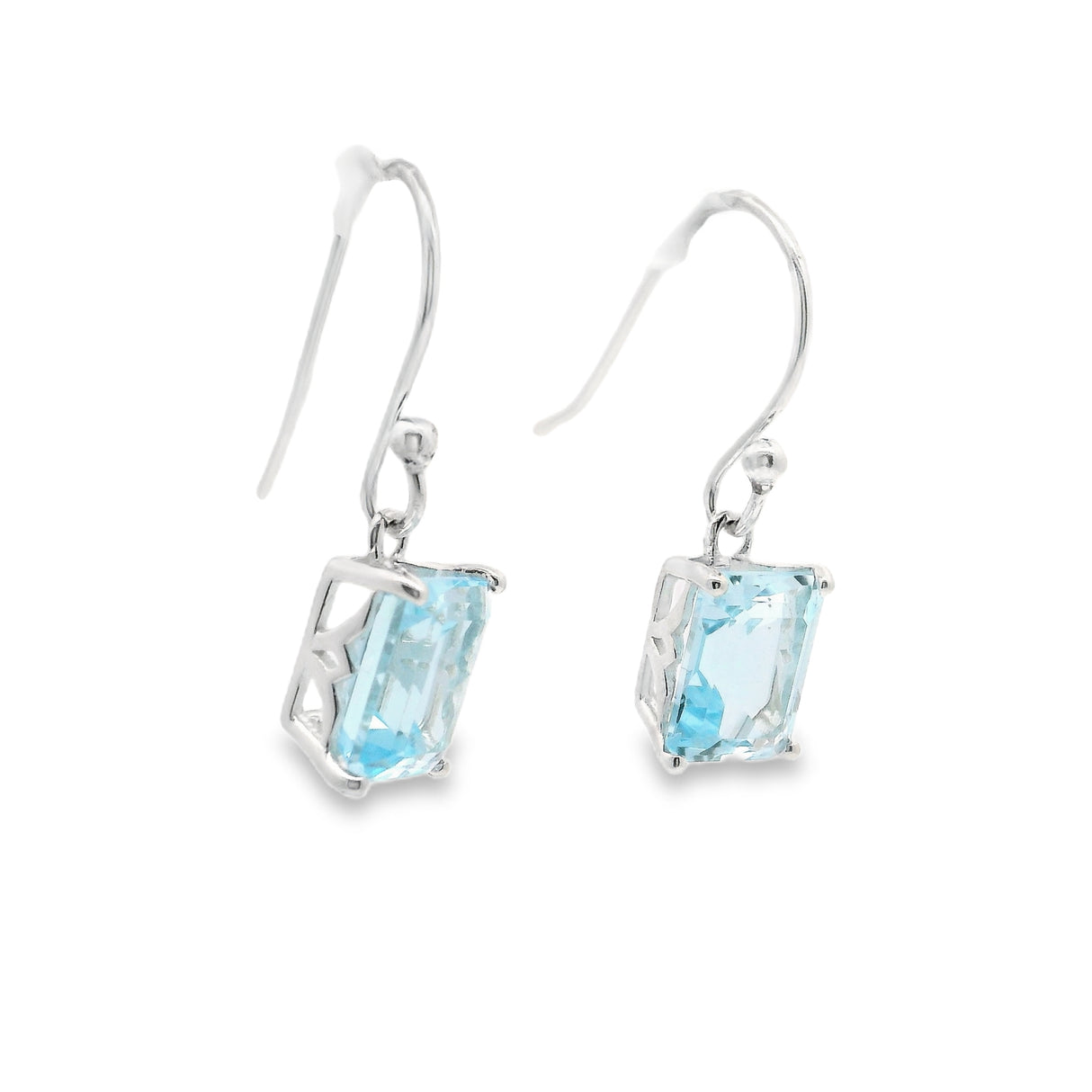 Faceted Blue Topaz Dangle Earrings - Rectangle