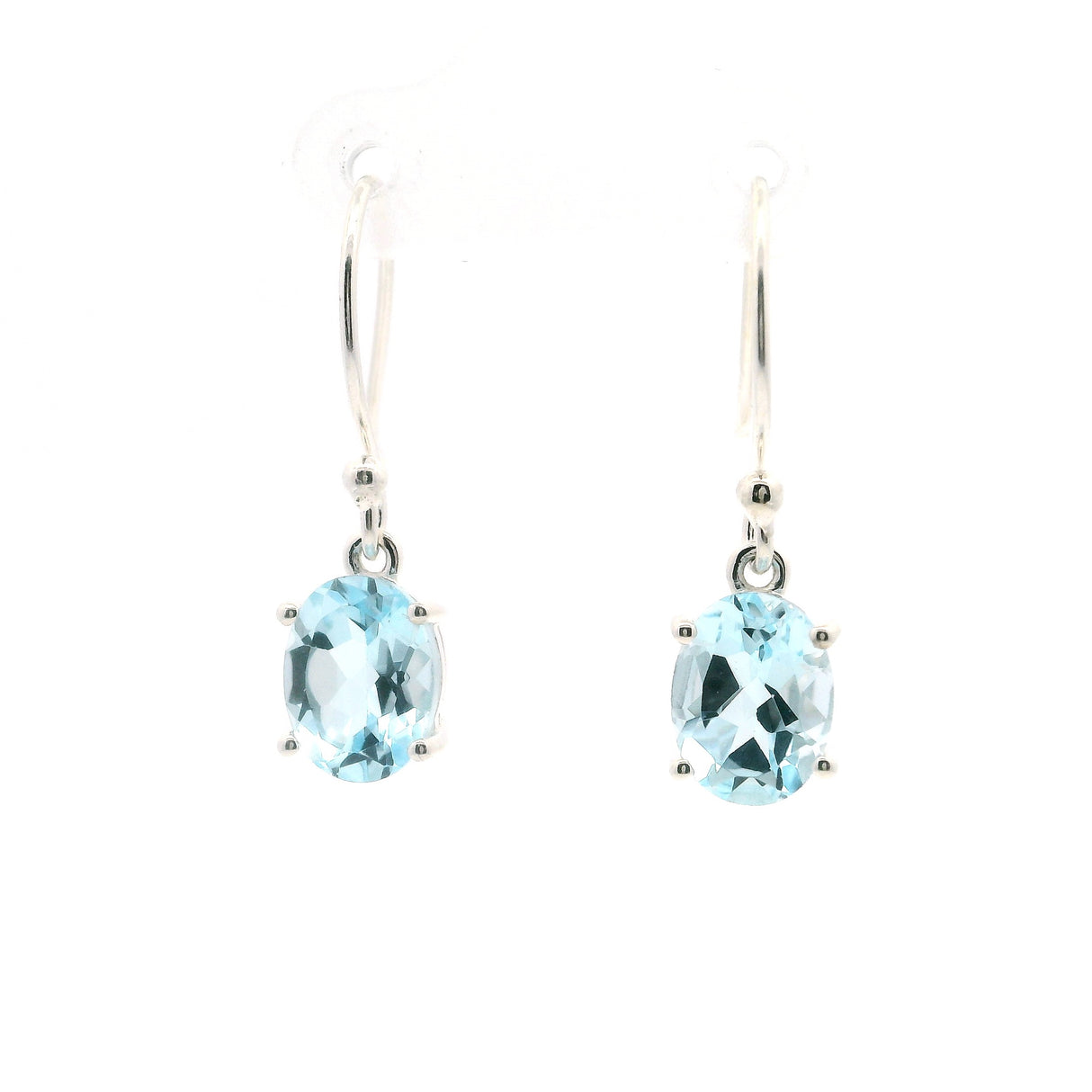 Faceted Blue Topaz Dangle Earrings - Oval