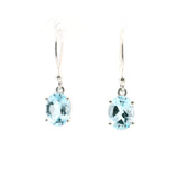 Faceted Blue Topaz Dangle Earrings - Oval