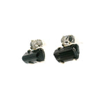 Black Tourmaline Stud Earrings with Cabochon of Tourmalated Quartz Prong set in 925 Sterling Silver