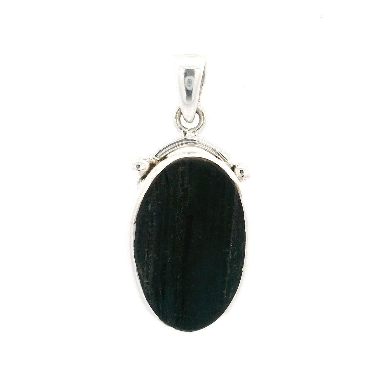 Black Tourmaline Rough Oval Pendant Bezel Set in 925 Sterling Silver