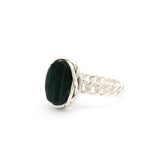 Black Tourmaline Rough Oval Ring with Chain Band Bezel Set in 925 Sterling Silver sz8