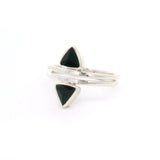 Black Tourmaline Dual Triangle Ring with Double Band Bezel Set in 925 Sterling Silver sz7