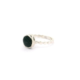 Black Tourmaline Rough Round Ring with Chain Band Bezel Set in 925 Sterling Silver sz5