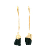 Unpolished Gemstone Long Box Chain Dangle Earrings - Gold Plated Over Brass