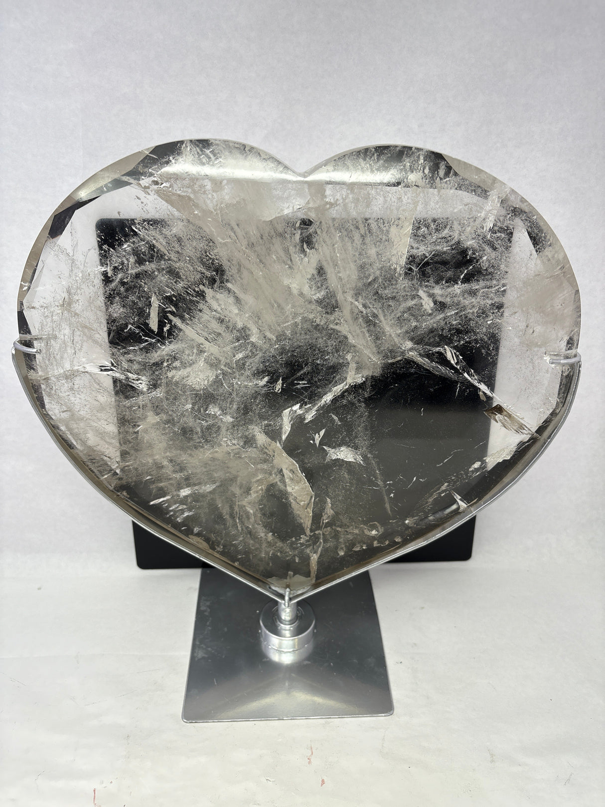 Clear Lemurian Quartz Crystal Faceted Heart on Fitted Stand