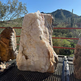 Ice Onyx & Gray Layer Boulder Fountain - 1 Cut With 2 Holes & Druze Exterior